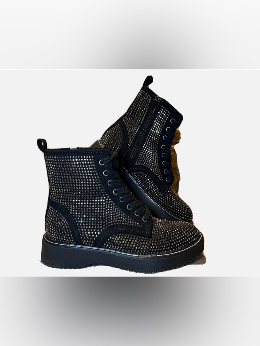 Madden Girl Kurrt-R Rhinestone Embellished Combat Boots - Size 6M